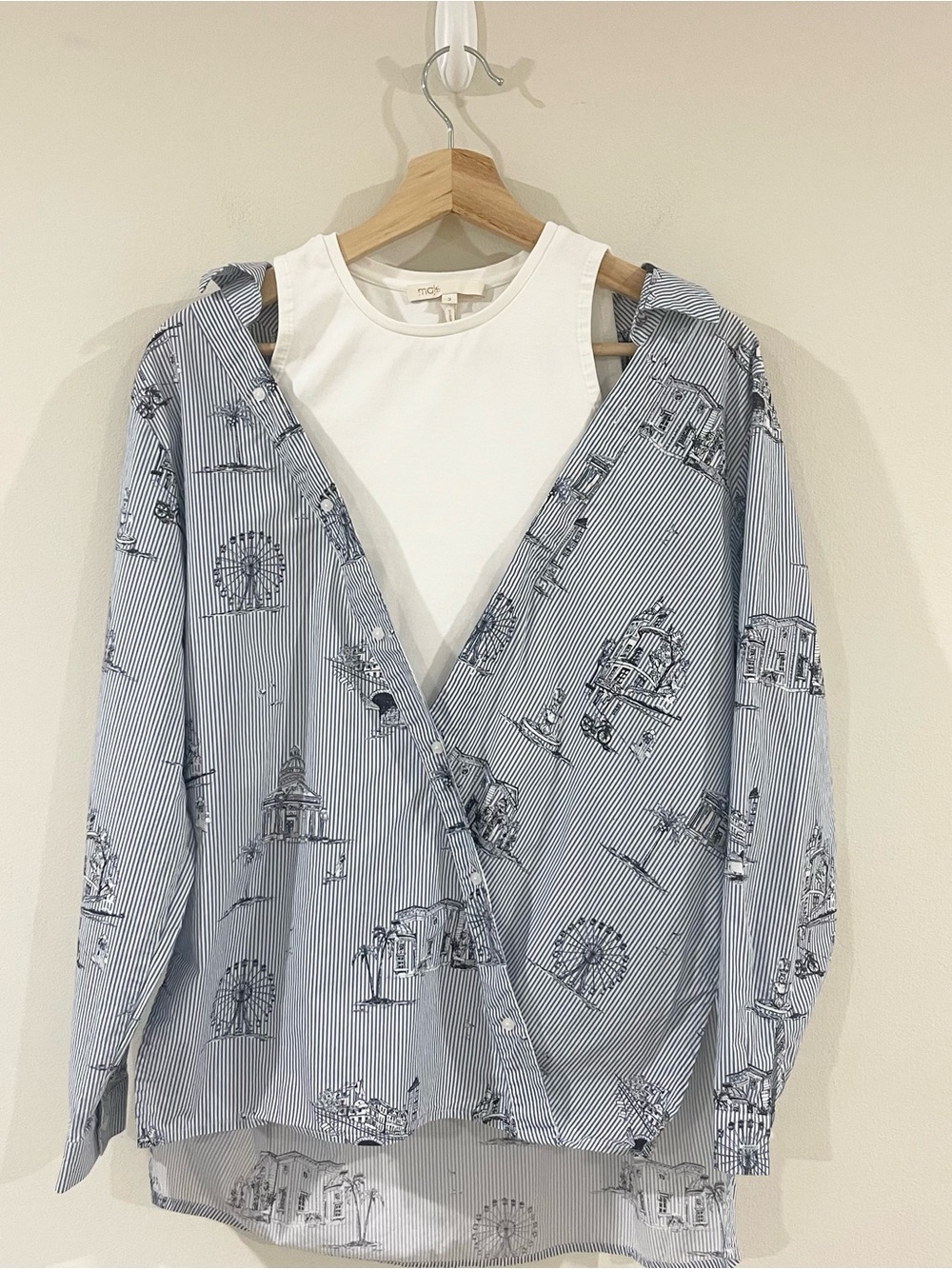 Maje Lasane Asymmetric Button Up Underlay Top Shirt Blue size Med